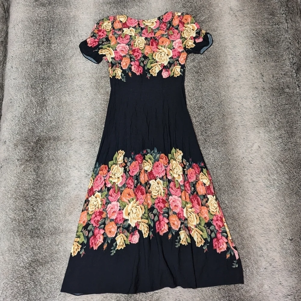 Free People Jamie Floral Midi Dress Black Women's XS